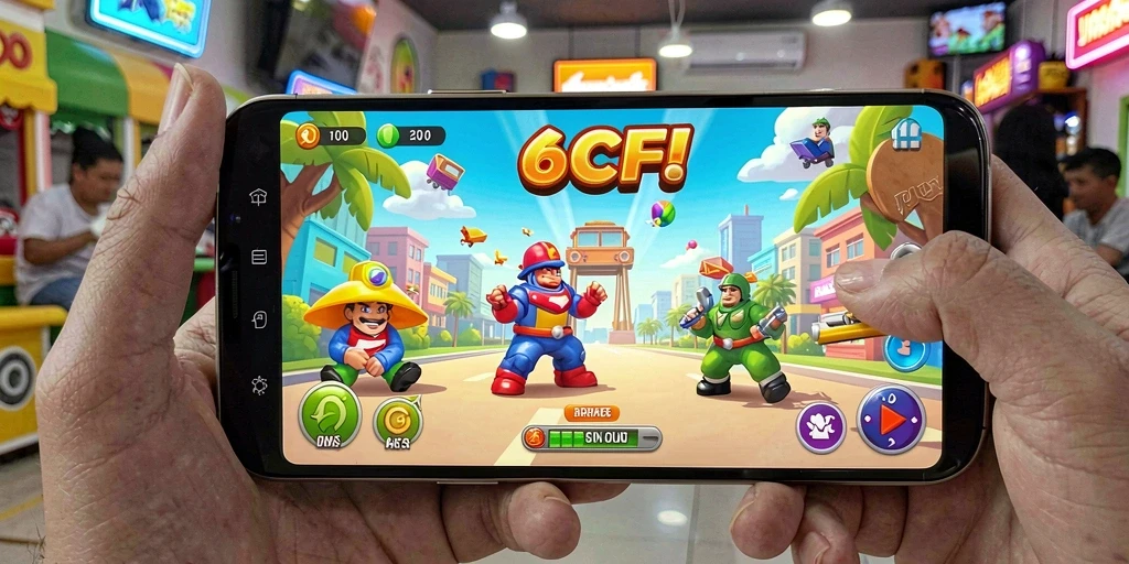 Screenshot gameplay 6CF yang menunjukkan aksi seru dalam arcade.
