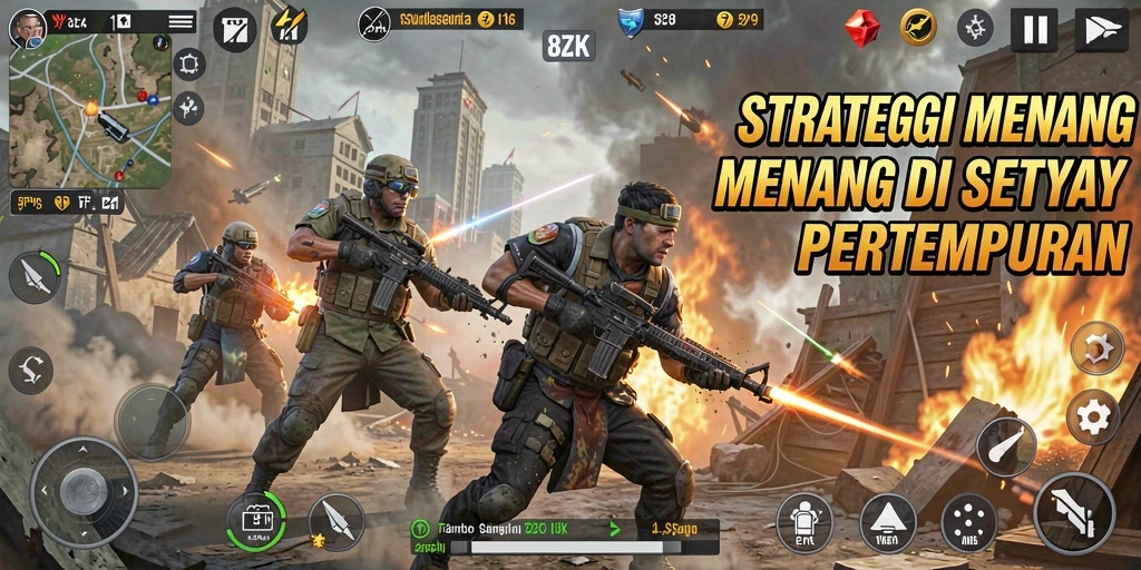 Tangkapan layar gameplay 8ZK menampilkan strategi pertempuran yang mendebarkan.