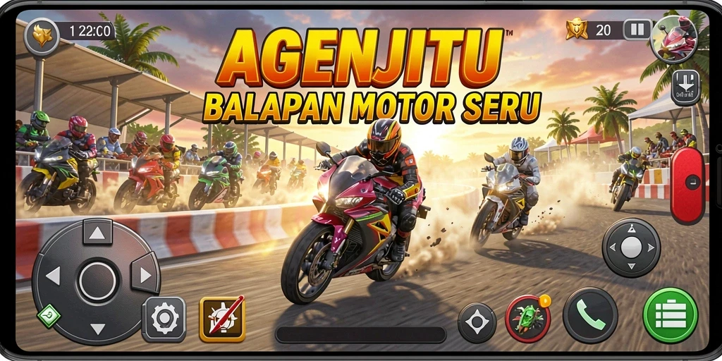 Gameplay AGENJITU yang mendebarkan dengan balapan motor seru.