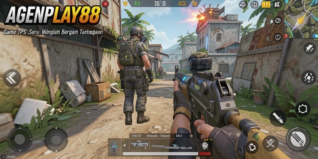 Gameplay AGENPLAY88 yang penuh aksi dalam mode TPS.