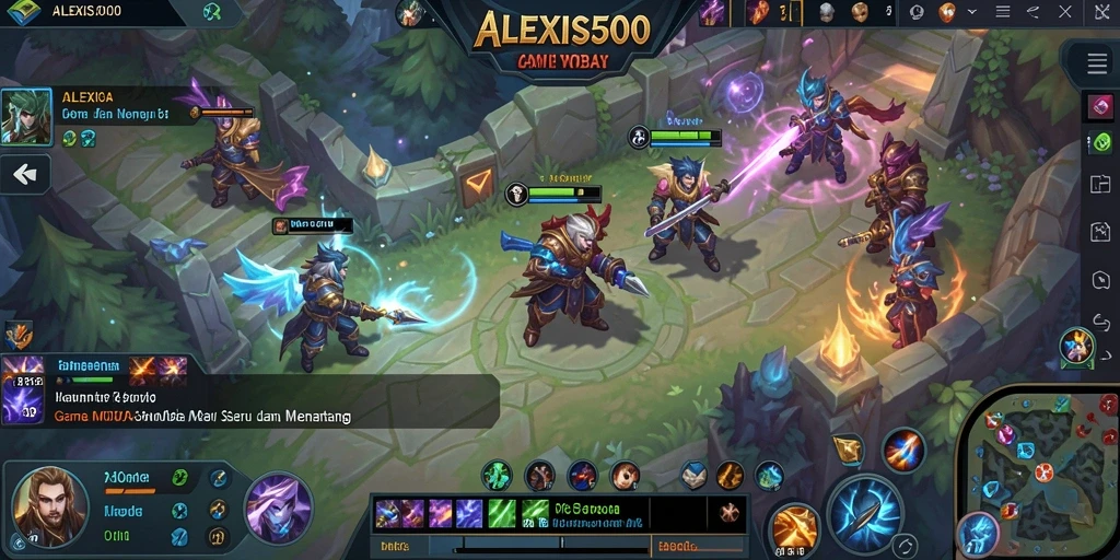 Tangkapan layar permainan ALEXIS500 dengan aksi MOBA yang intens.