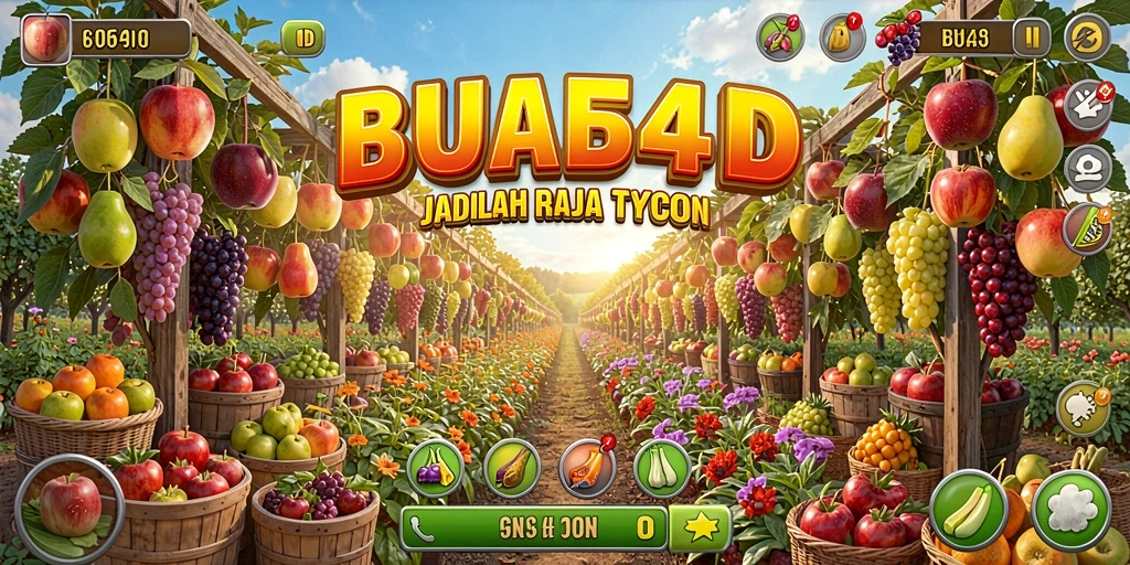 Tampilan gameplay BUAH4D yang menarik dengan kebun buah yang berwarna-warni.