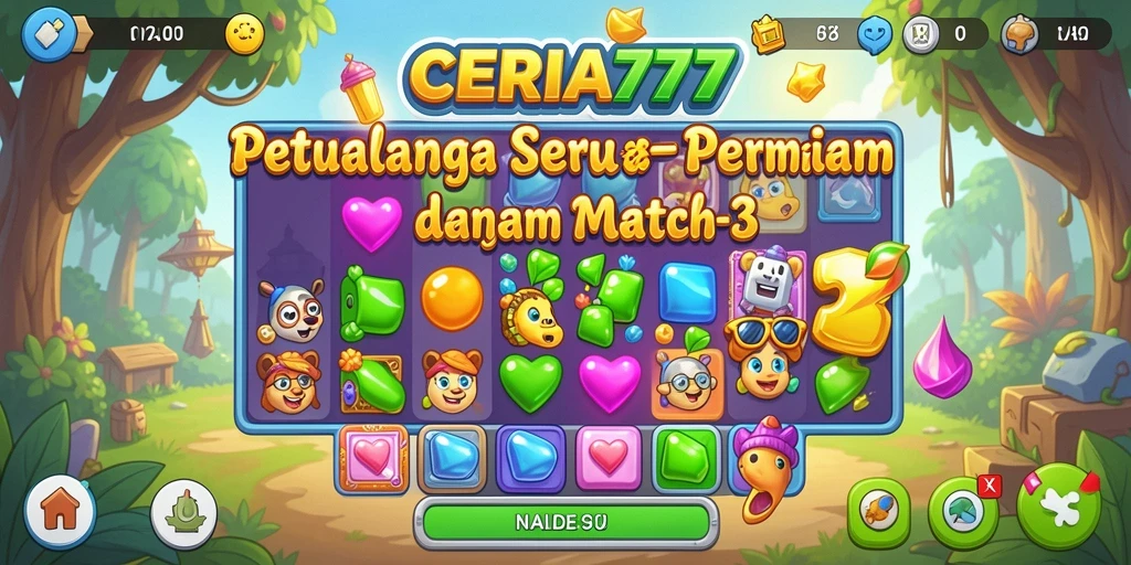 Tangkapan layar CERIA777 menunjukkan gameplay seru dalam pencocokan Match-3.