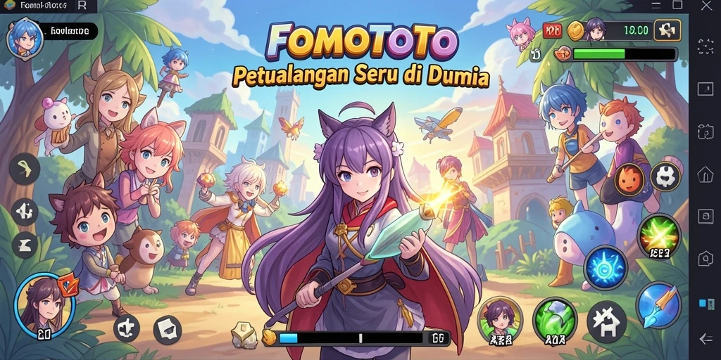 Tampilan gameplay FOMOTOTO yang menarik dan penuh warna.
