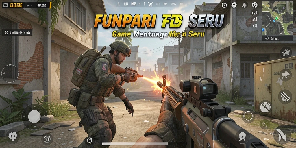 Tampilan gameplay menarik dari FUNPARI dengan aksi tembak-menembak intens.