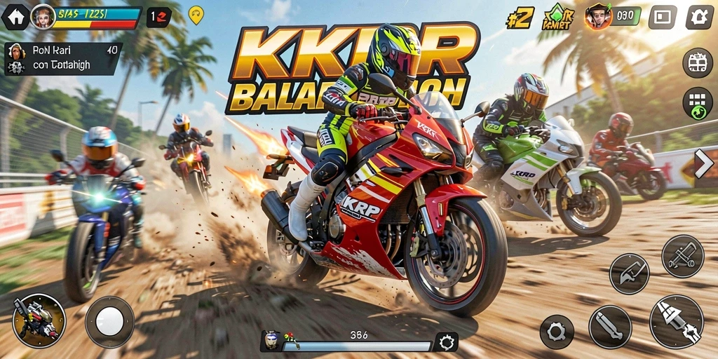 Screenshot gameplay KKRP yang menampilkan aksi balap motor seru.