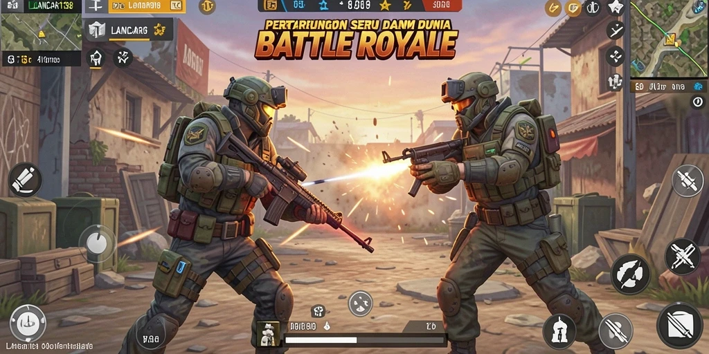 Screenshot gameplay LANCAR138 menunjukkan momen seru dalam pertempuran Battle Royale.