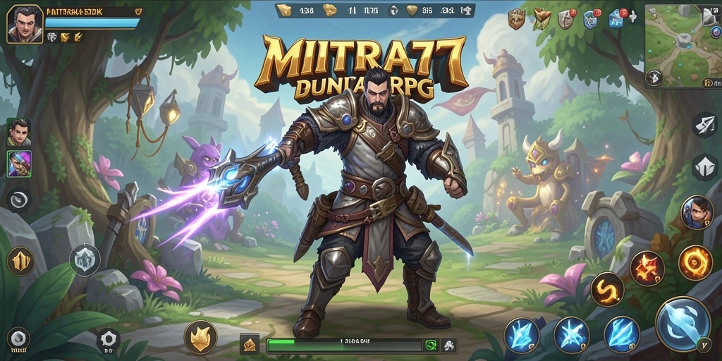 Tampilan gameplay epik dalam MITRA77 menampilkan pertarungan seru dan karakter menarik.