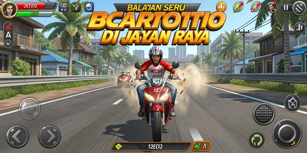 Screenshot gameplay OCATOTO yang menunjukkan aksi balapan seru.
