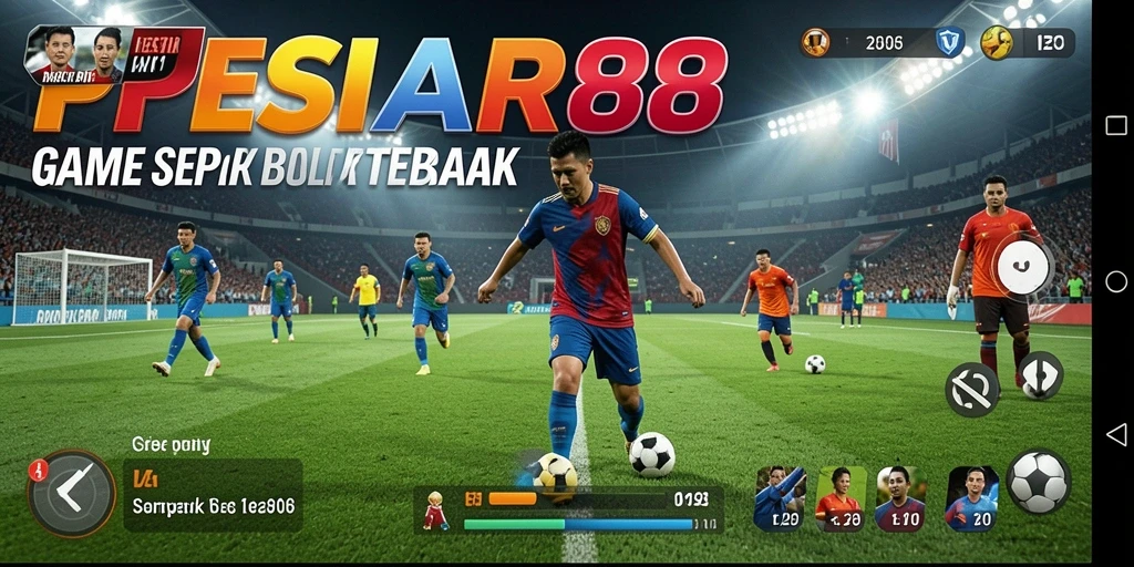 Gameplay PESIAR88 menunjukkan aksi sepak bola yang seru dan mendebarkan.