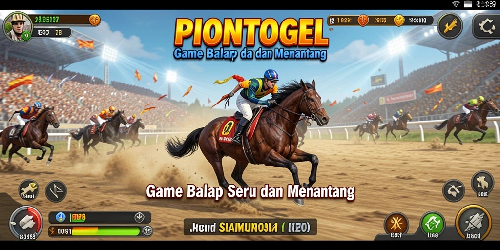 Screenshot utama PIONTOGEL menampilkan aksi balapan yang mendebarkan.