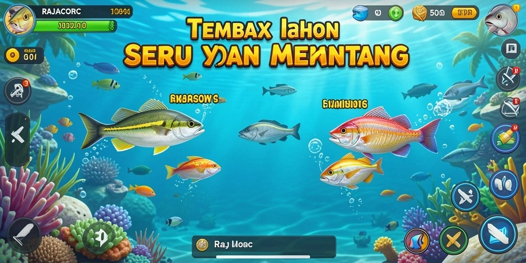 Tampilan gameplay seru di RAJACORC saat menembak ikan.