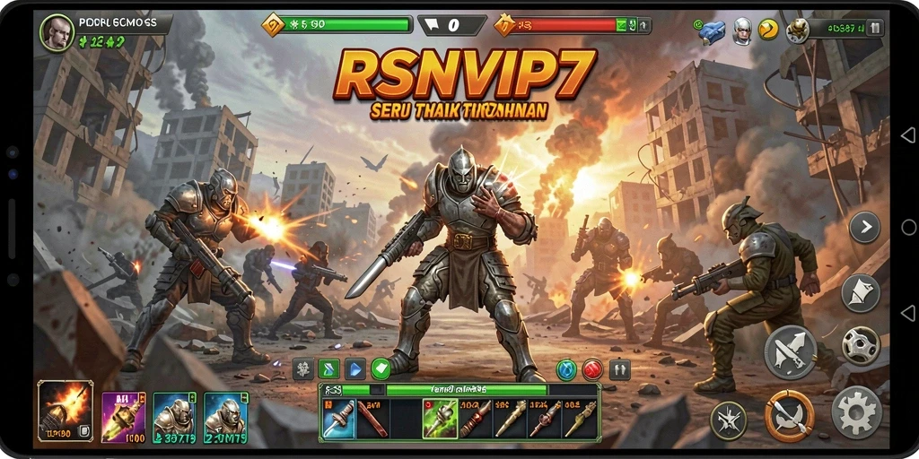Tampilan seru gameplay RSNVIP7 saat karakter bertarung di arena.