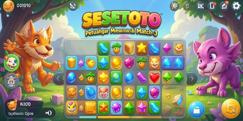 Tampilan gameplay SESETOTO yang seru dan menantang di dunia Match-3.