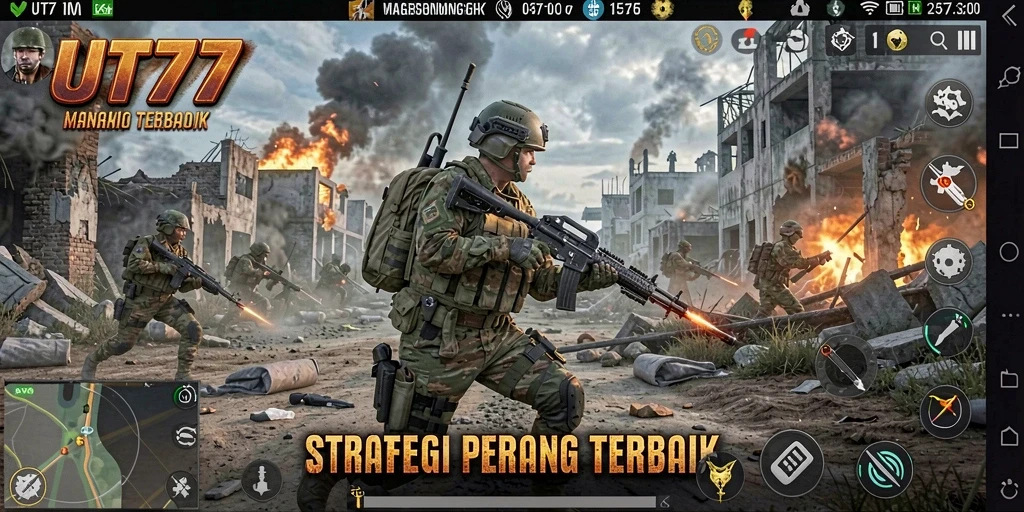 Screenshot UT77 menunjukkan aksi pertarungan taktis yang mendebarkan.